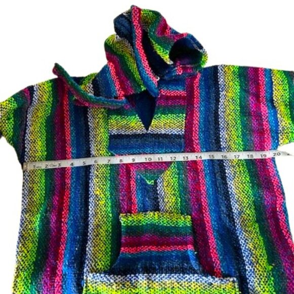 Mens Medium Mexican Baja Hoodie Rainbow Colorful Striped Pullover Drug Rug - Picture 5 of 7